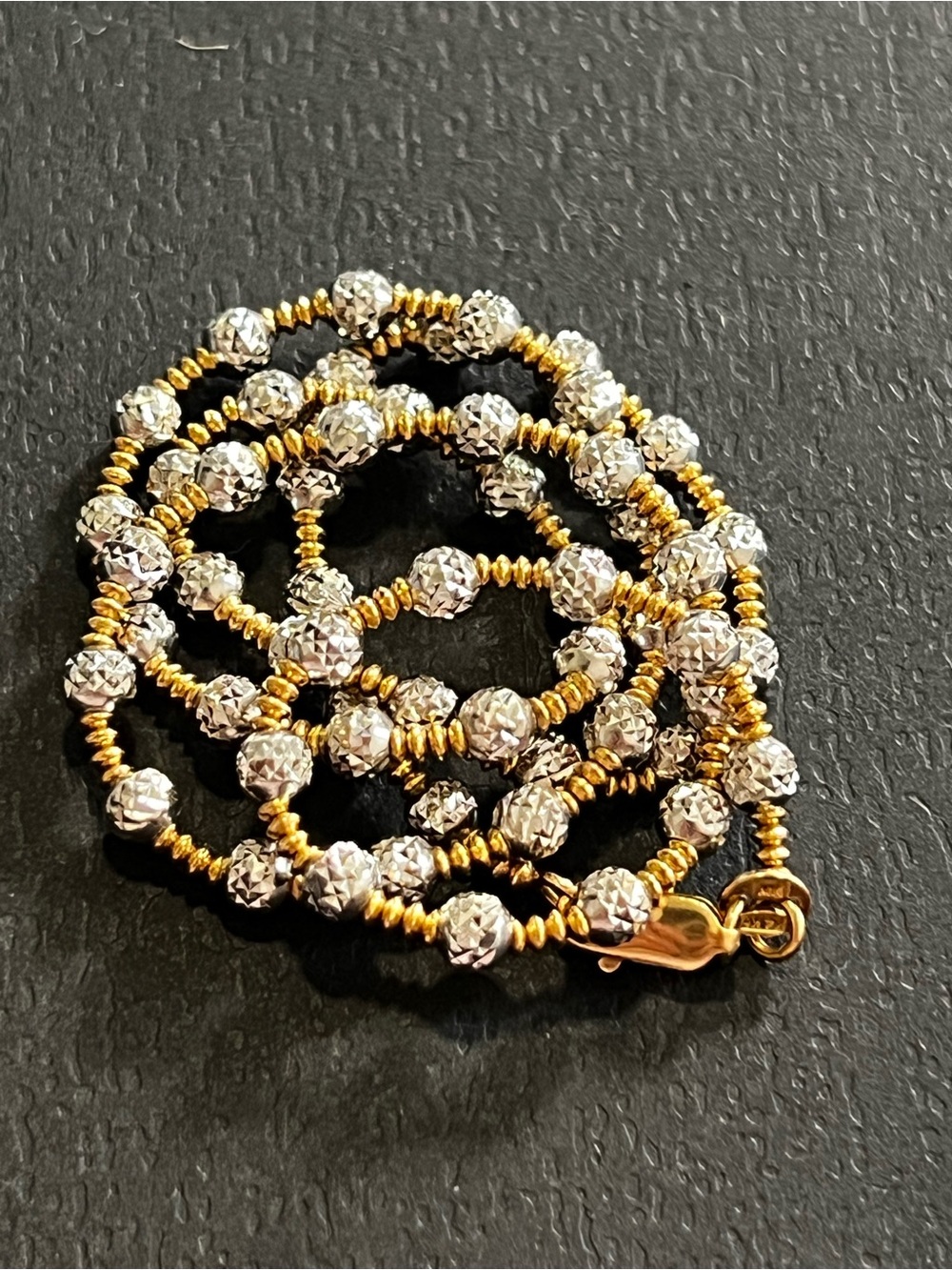 14k Gold and white gold  Beaded Women's Necklace - Two-Tone Elegant Design
